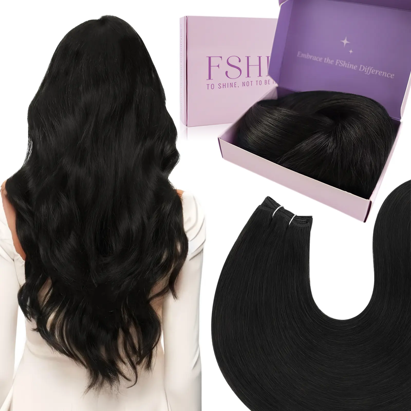 Fshine Sew In Weft Hair Extensions Real Human Remy Hair 100% Straight Smooth DIY Styling Various Lengths Available