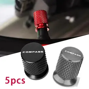 For Jeep Compass 5pcs Aluminum Alloy Tire Valve Stem Cap, Metallic Texture, Anti Theft & Dust-Proof, Automotive Accessories