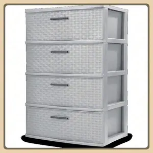 Storage Drawer, 3 Drawer Plastic Weave Wide Tower With Pull Handles, Brown