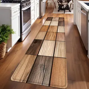 1PC, Multicolor Wood Grain Splicing Patterned strip rugs, Machine Washable Rugs, home décor, entryway mats, bathroom non-slip mats, bedroom bedside mats, kitchen mats, hallway rugs, flannel sponge rugs, hallway runner rugs
