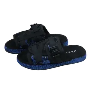 Blue Flame Rhinestone Memory Foam Slide Sandals