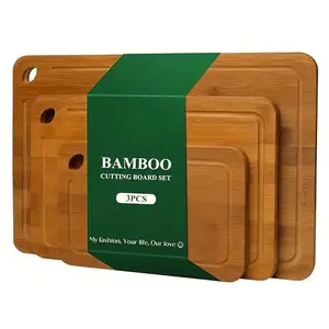 3-Piece Bamboo Cutting Board Set,Eco-Friendly,Chopping Boards for Meat, Vegetables, Fruits - Durable,Kitchen Chopping Boards with Juice Groove & Built-in Handles， Eco-Friendly | Kitchen Must Haves, Dark Brown | Gifts for Her