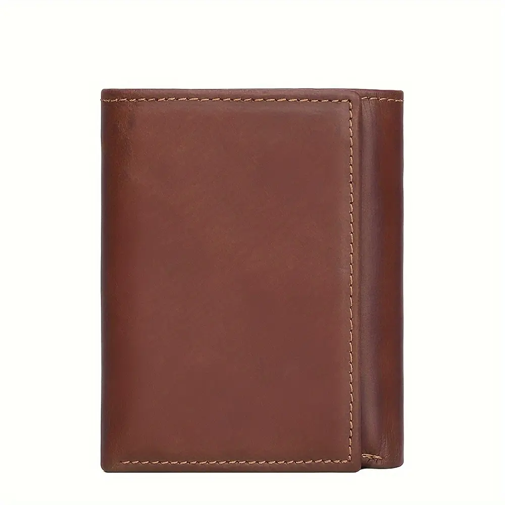 Genuine leather wallet men's RFID anti-theft brush multi-card space short bifold money clip