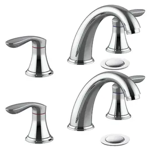 Gaomon Widespread 3-Hole Chrome Bathroom Sink Faucet with Stainless Steel Pop-Up Drain, cUPC Lead-Free Hose (2-Pack Chrome), Stainless Steel Drain