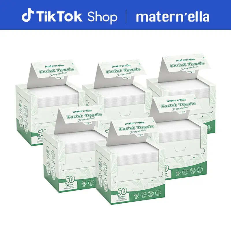 Matern'ella Unisex Disposable Plant Fiber Face Towelettes - Thick, 25x30cm Lint-Free Tear-Resist Absorbent Towels, 3-Pack/6-Pack Soft Hypoallergenic Biodegradable Sets for Skincare & Home Use