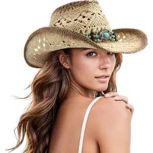 BELTROAD American Flag Cowboy Hat Straw Cowboy Hat Classic Vintage Cowgirl Sun Hat for Women and Men for Costume Party Gift Adult