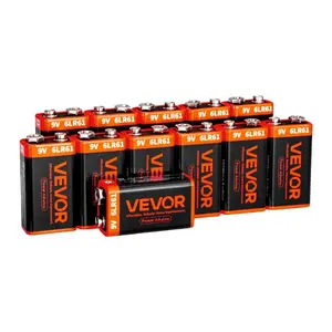 VEVOR 9V Alkaline Batteries, 12-Pack, 9 Volt Square Battery for Smoke Detector, 10-Year Shelf Life, Long Lasting, All-Purpose, for Fire Alarm, Household Office Business Devices, Electronics Audio