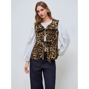 Cider [size 2-26] Corduroy Leopard Tie Front Vest Dealsforyou
