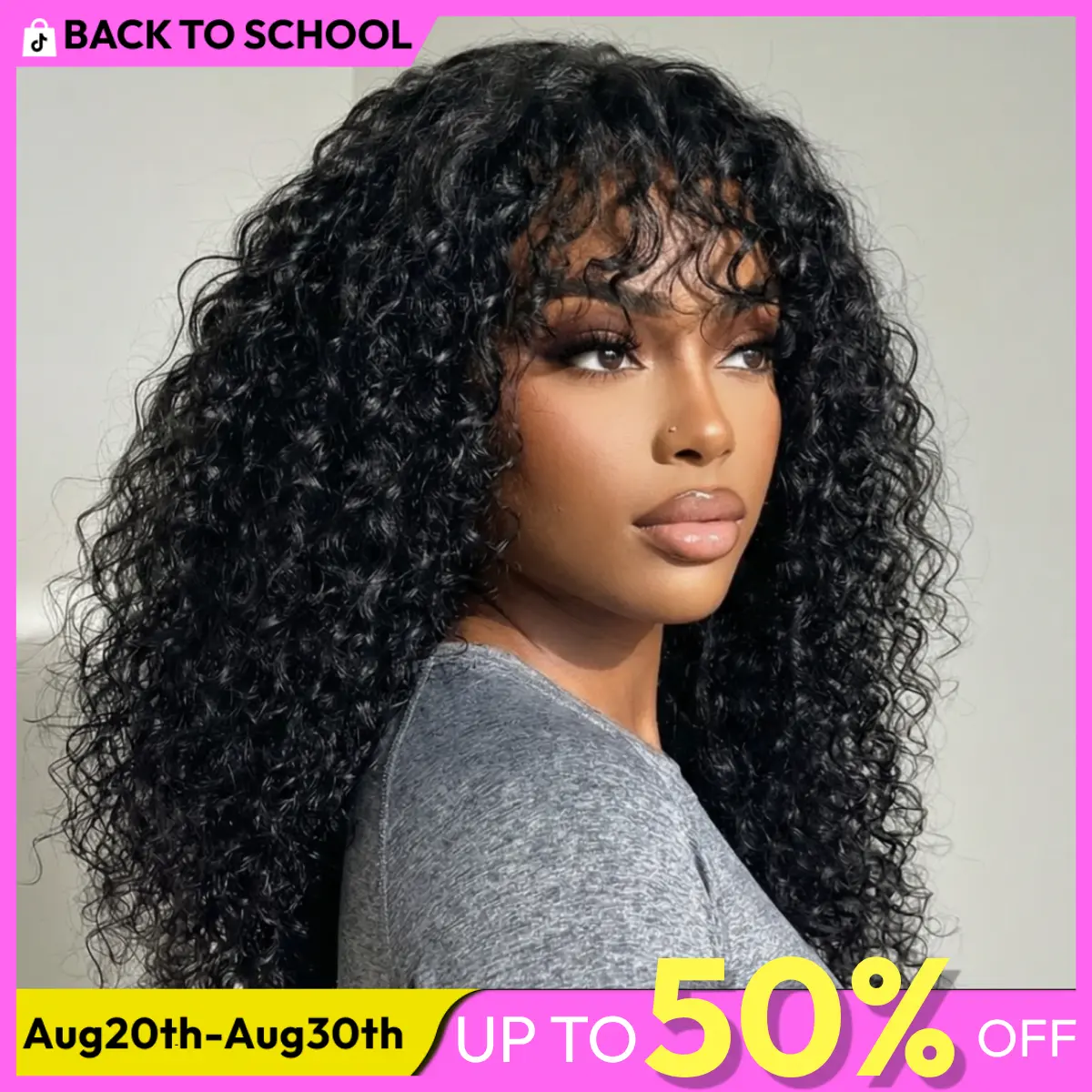 UNice Shaggy Waves Big Hair Wigs with Bangs Glueless 4X2 Lace T Part Human Hair Wigs Pre-Styled Wig with invisi Drawstring summer wig SummerArrvials #SoHoChic #TikTokShopBackToSchool