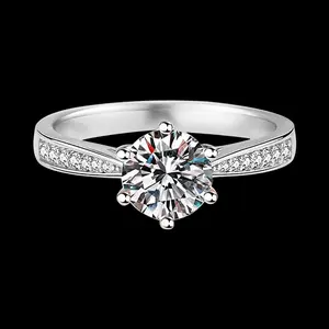 Eight-heart and eight-arrow imitation Moissanite one-carat ring, women's six-prong wedding ring, open diamond ring, light luxury