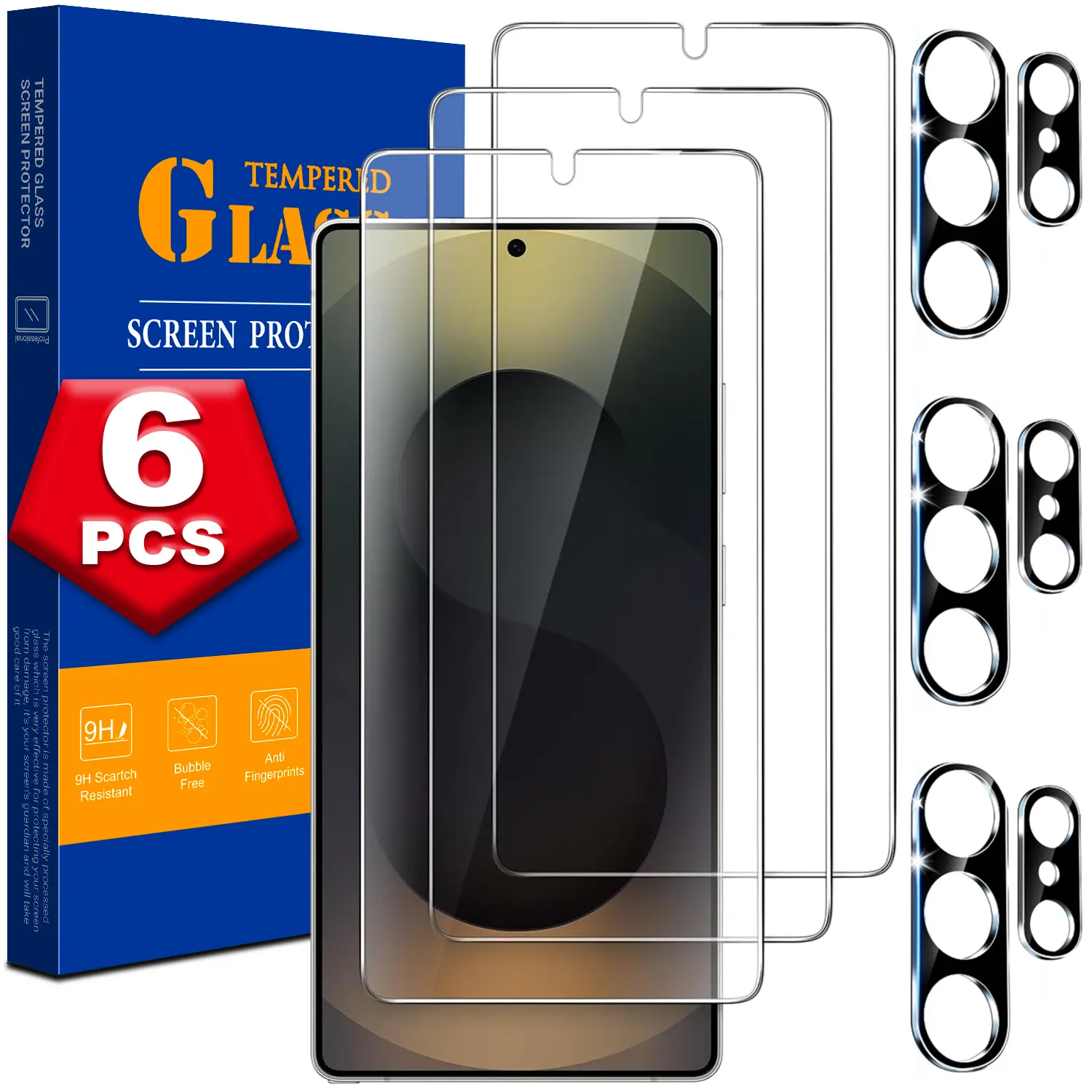 [3+3 Pcs Set] for Samsung Galaxy S26 S25 S24 Ultra Plus Tempered Glass Screen Protector & Camera Lens Protector, HD Clear Protection