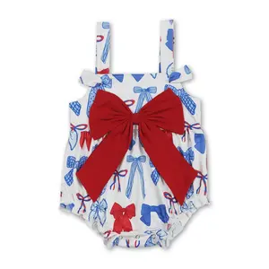 July of 4th bow Print Girls baby Romper