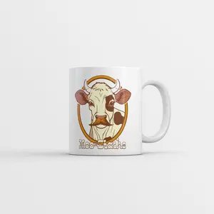Moo Stache Mug Funny Sarcastic Cow Graphic Novelty Mustache Coffee Cup - 11oz Funny Coffee Mugs Ceramic Printed Drinkware Cup