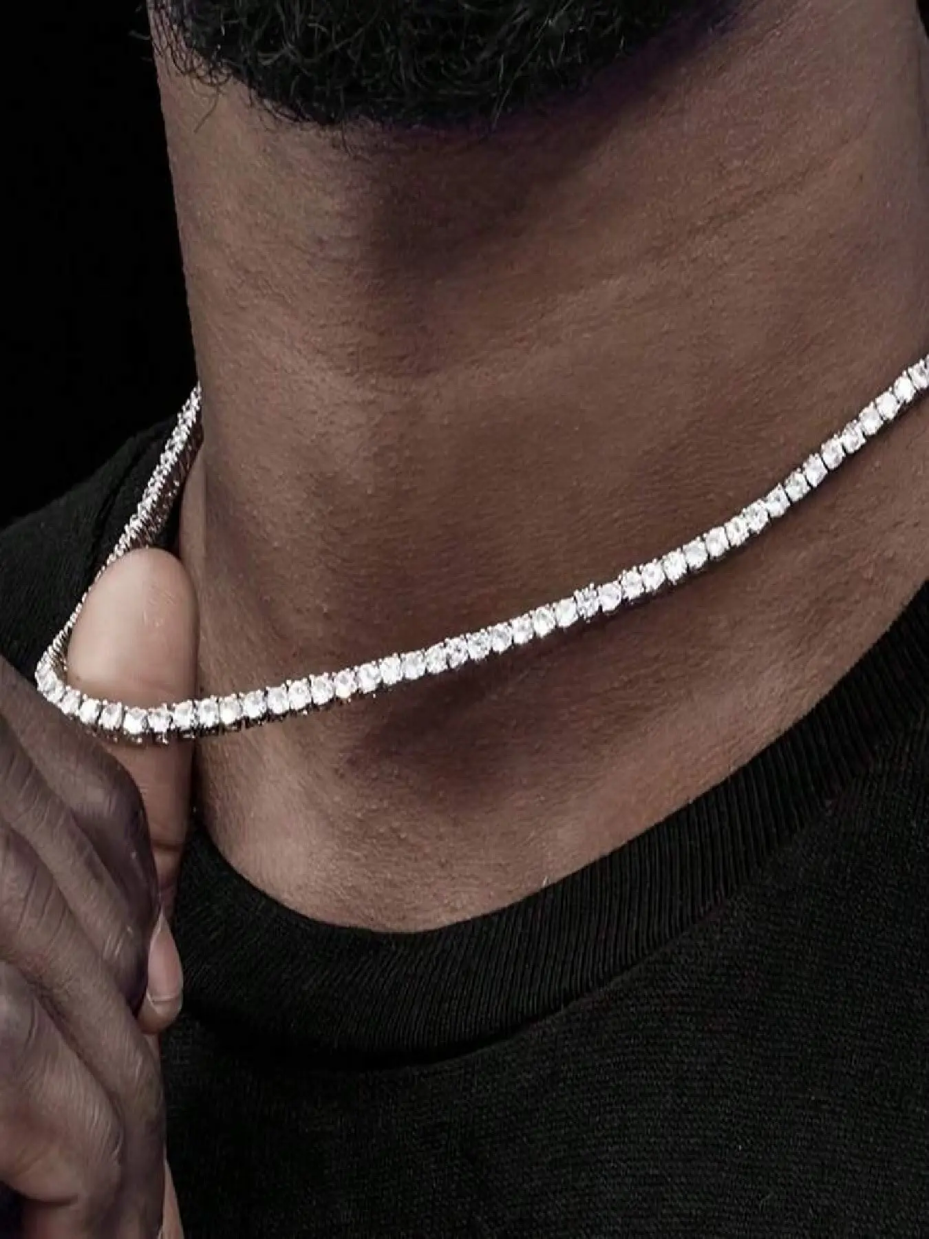 1pc Diamond Tennis Necklace, Casual Style Necklaces, Unisex, Thick Bottom Edge Anti-Deformation, Tennis & Cuban Link Chain, Cuban Link Design, 18-24 Inches, Gift For Valentine's Day, Father's Day, Holidays, Party, Jazz Cuban Chain