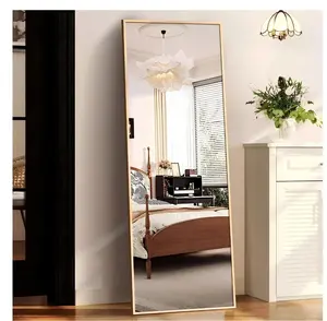 64"x 21" Rectangular Full Length Mirror Floor Mirror with Stand Metal Frame, Gold