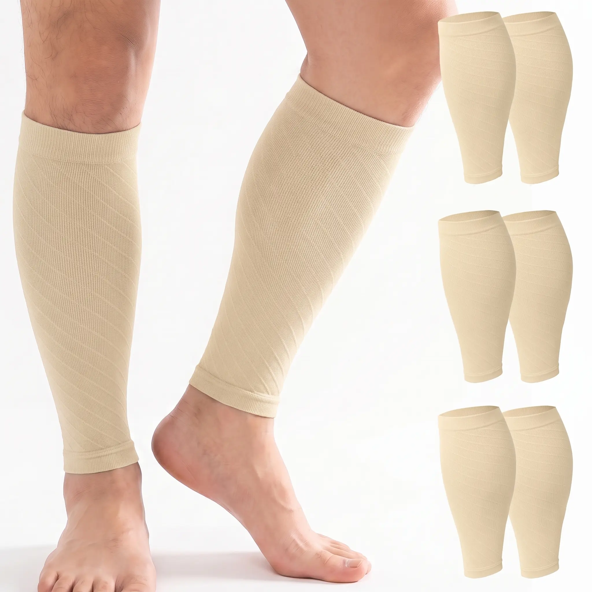 Unisex 3 Pairs Calf Compression Sleeves, Legs Protector, Athletic Support for Running, Cycling, Breathable Anti-Slip Recovery Gear