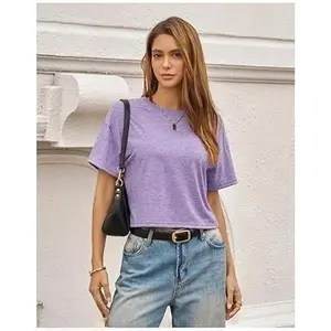 Women's 2-Piece Basic Fitted Everyday T-Shirts - Lady's Comfortable Cotton-Polyester Spandex Shortsleeve Tops, Casual Breathable Thin Solid Color Summer Athletic Streetwear Sports Tops