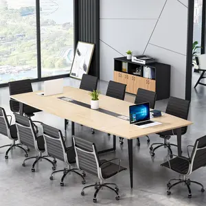 LITTLE TREE 8FT Conference Table, 94.48L x 47.24W x 29.52H Inches Large Boat Shaped Meeting Seminar Table with Cable Grommets, Modern Conference Room Table for Office