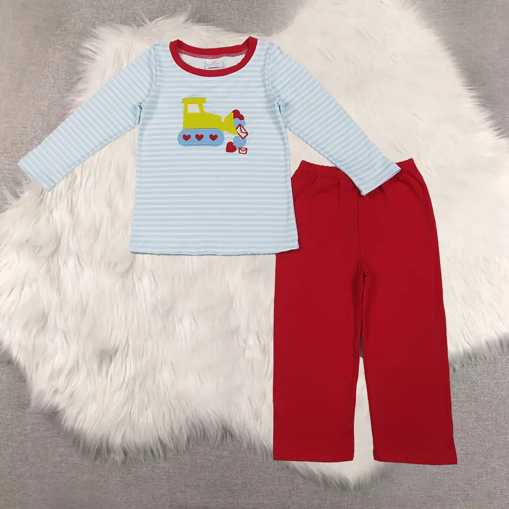 New Clothes Boys Stripe Heart Construction Top And Pants Set Cute Valentine's Day Outfit for Kids long sleeve outfit fall fashion set boy winter clothing funny  kid  clothes toddler casual