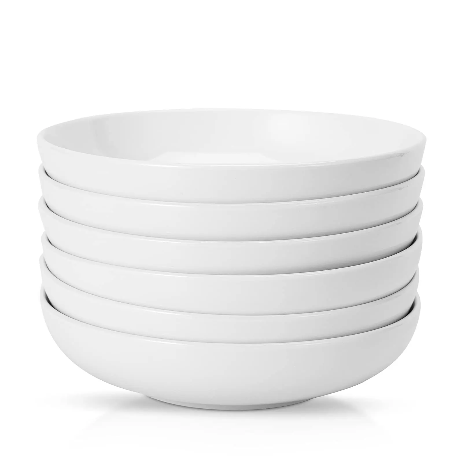 8" Large Pasta Bowls, White Salad Bowls Soup Bowls, Porcelain Serving Bowls Set of 6, Large Kitchen Bowl Plates Pasta Plates, Microwave & Dishwasher