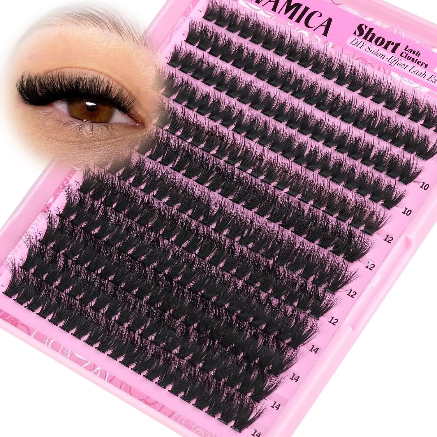 Yawamica Fluffy Lash Clusters 10-14mm Short Eyelash Clusters Thick 200D Volume Cluster Eyelash Extensions D Curl Wispy Individual Lashes DIY Lash Extension for Soft Glam and Daily Wear