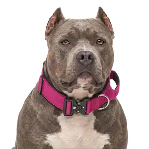 Durable Pink Polyester Pet Collar with Soft Handle and Quick Release Metal Buckle, Adjustable Thick Padded Daily Walking Collar for Female Pitbull, Bully and Large Girl Dogs