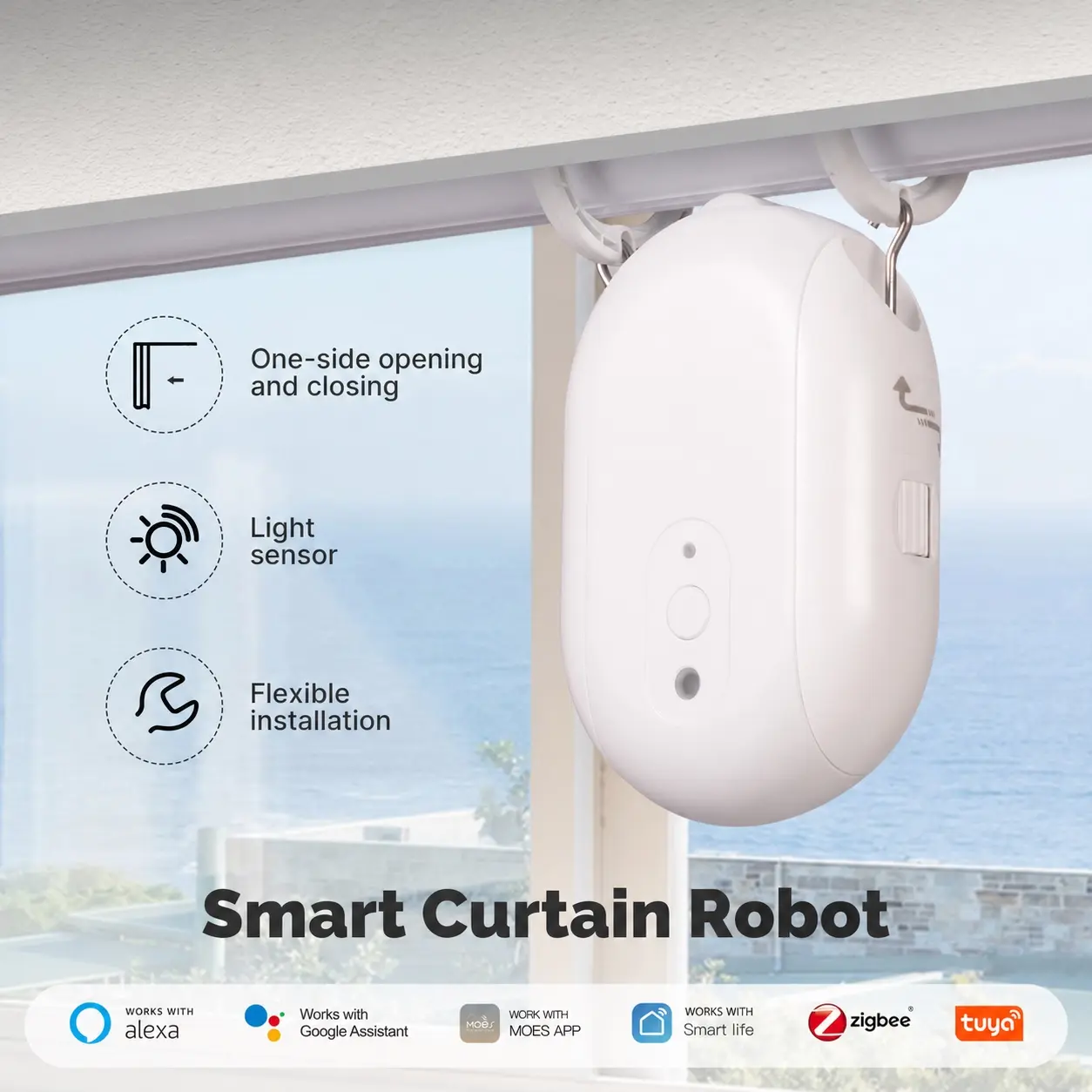 Zigbee Smart Curtain Robot Curtain Opener - APP Remote Control, Indoor Use for Smart Home Automation