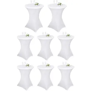 PSH 8 Pack TableCloth, Cocktail Fitted Tablecloths, Round Highboy Stretch Table Covers Cloths for Party, DJ, Bar, Wedding, Birthday, Banquet,White,23.6/31.5inch Diameter x 43inchHeight Home Decor Ornaments Wine Bottle Ornaments