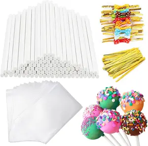 SOTMALTK 320Pcs Cake Pop Sticks and Wrappers Kit, 6Inch Lollipop Sticks with Cake Pop Bags and Metallic Twist Ties Bow, Perfect for Making Lollipops,Candies,Chocolates and Cookies - Great for Parties