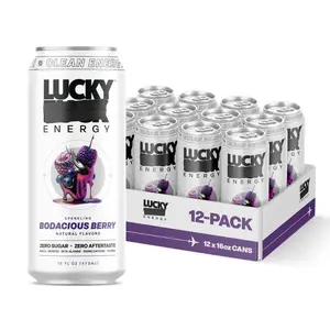 Lucky Energy Sugar Free Energy Drinks 16 Fl Oz Cans (12-Pack) Healthy Energy Drink. Bodacious Berry with Maca, Ginseng, Taurine, Beta-Alanine, 200mg Caffeine