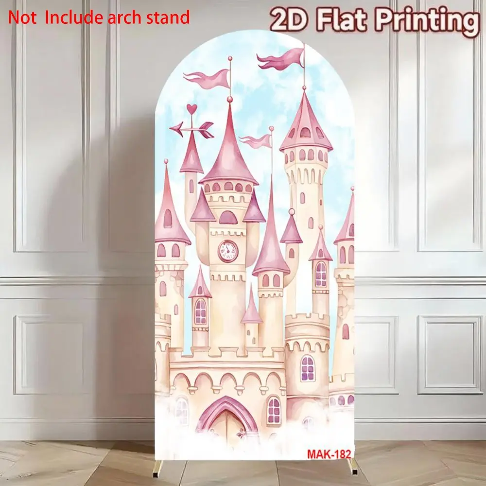 Pink Castle Arch Backdrop Cover Sweet Princess Birthday Party Floral Decor Baby Shower & Wedding Photo Booth Double-sided Background Decorative Banner Party Decorations Banners Party Decor Supplies