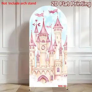Pink Castle Arch Backdrop Cover Sweet Princess Birthday Party Floral Decor Baby Shower & Wedding Photo Booth Double-sided Background Decorative Banner Party Decorations Banners