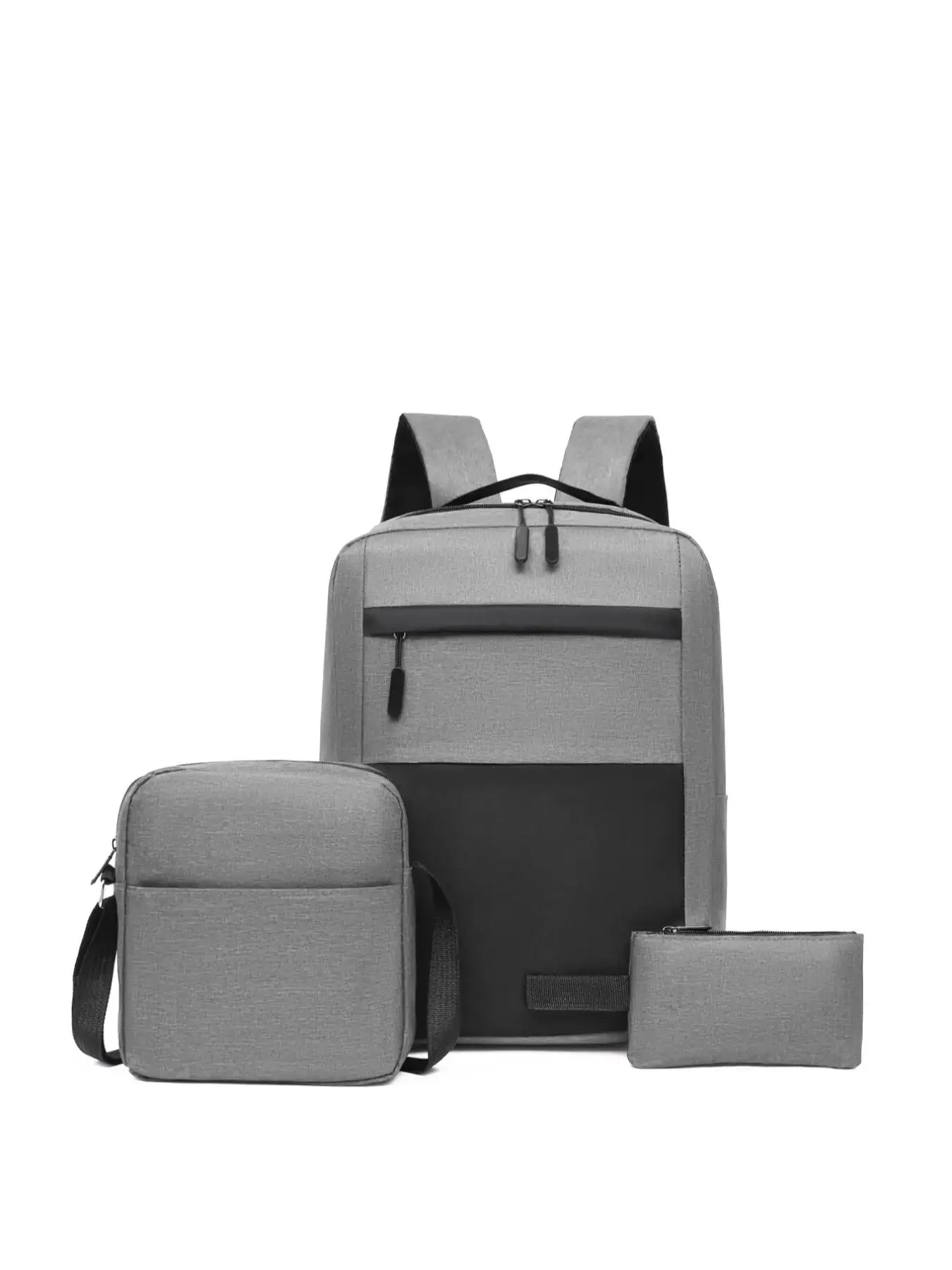 Men's Casual Plain Zipper Oxford Bag Set As Father's Day Gift, Including Business Computer Backpack with USB Port, Shoulder Bag, Wristlet, Male Casual