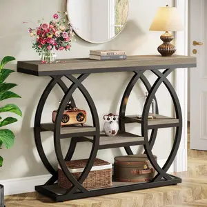 Console Table, Industrial 4-Tier Sofa Table Entryway Table, Narrow Wood Accent Table For Living Room, Hallway, Foyer, Rustic Brown