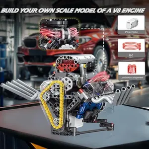 V8 Engine Model Kit with APP Control, Lights & Electric Functions, High Difficulty Mechanical Simulation, Educational Toy for Ages 12+