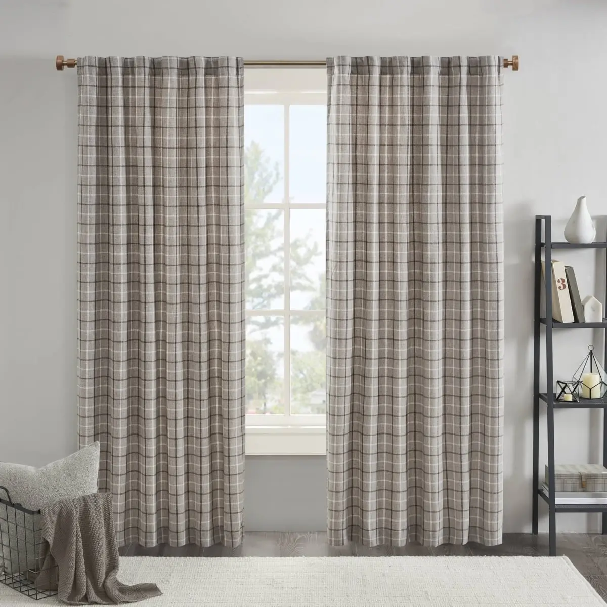 Madison Park MP40-8679 Anaheim Plaid Rod Pocket & Back Tab Curtain Panel with Fleece Lining, Brown