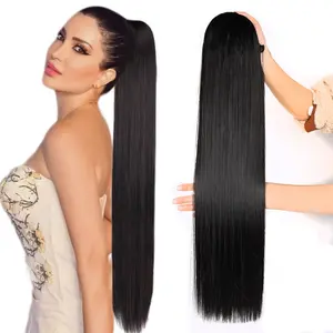 Ponytail extension drawstring Long straight fake ponytail natural soft clip in hair extensions synthetic heat-resistant wig piece 30inch,black