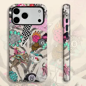Colorful patchwork leopard print dice pattern phone case, sturdy and durable 2-in-1 protective case, compatible with iPhone 17/16/15/14/13/12/11 Pro Max/Plus/Pro, Samsung Galaxy S25/S24/S23 Ultra series, perfect for birthdays and holidays.