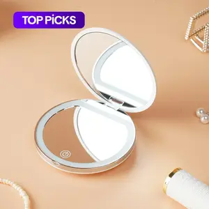 Portable Foldable Makeup Mirror, 1 Count Glam Travel Makeup Mirror with LED Light, Compact Mirror for Women, Pocket Size Makeup Tools, Travel Hand Mirror