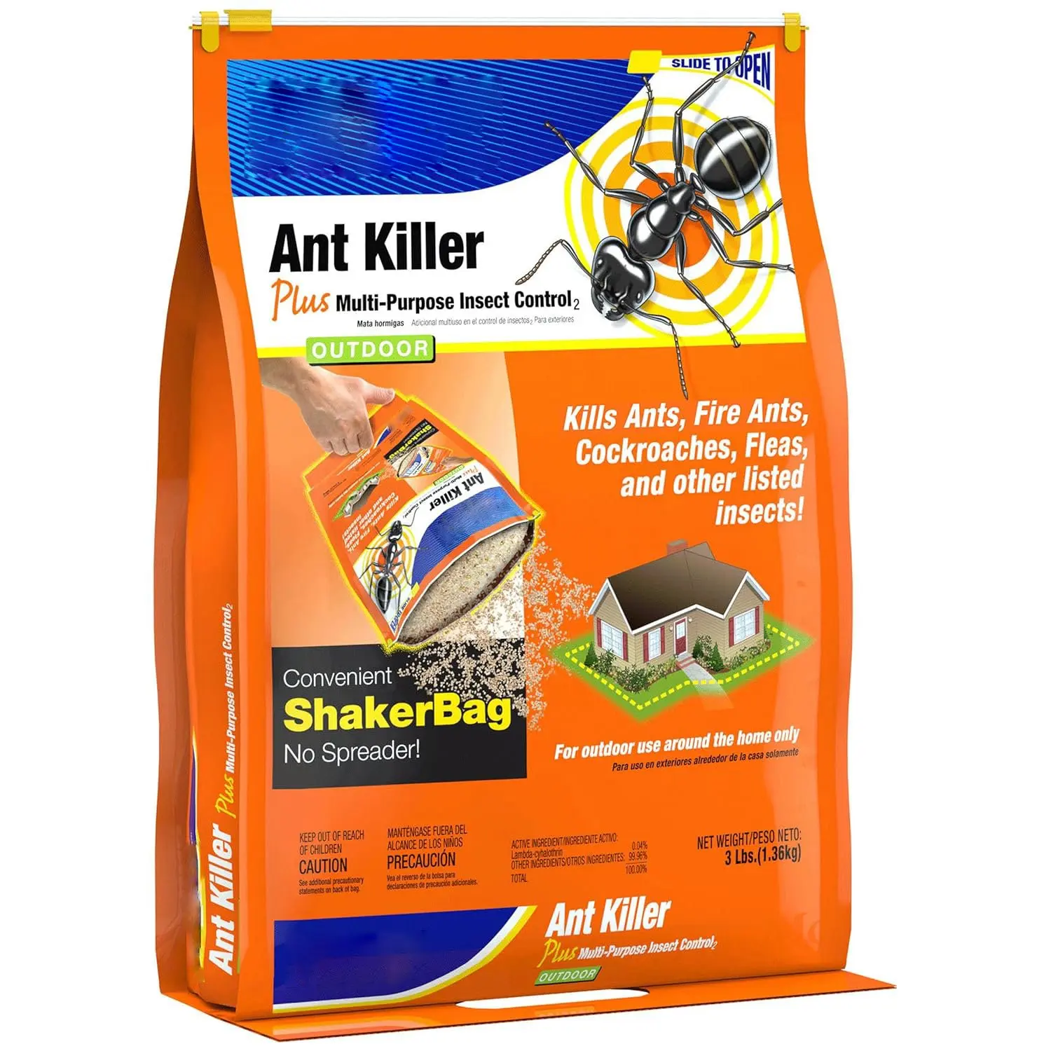3 lbs Outdoor Ant & Pest Control Granules, Fast-Acting Lawn & Perimeter Treatment, Immediate Fire Ant-Cockroach Elimination, Long-Lasting Repellent, Convenient No-Spreader Shakerbag for Millipedes, Bug-Pest Control Solutions for Homeowners