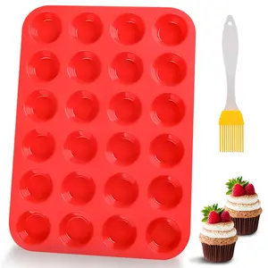 24-Cup Non-Stick Silicone Baking Mold, Perfect for Mini Muffins, Cupcakes, Tart, Bread, Easy Release Design, Baking Supplies, Baking Tools