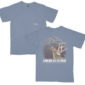 American Flyway Waterfowl Lady Short-Sleeve Nibbling Buck Graphic T-Shirt - Stylish Comfortable Casual Tee for Outdoor Enthusiasts Women's Top, Casual Wear, Shortsleeve, Round Neck, Style