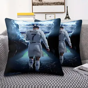 Soccer Player Ronaldo Throw Pillow with Digital Print, 45cm Square with Inner Cushion, Features Dynamic Ice Blue Water Design, Soft and Cozy Decor for Living Room, Sofa, and Sports Fan Rooms, Stylish Home Accessories