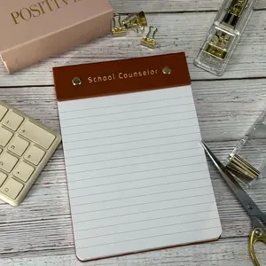 School Counselor Notepad Brown Faux Leather with Gold Detailing
