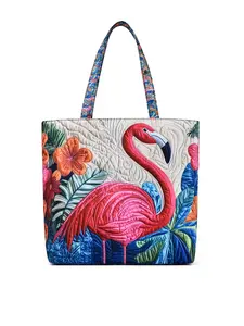 Women's Fashion Tote Bag 3D Simulation Flamingo Print Casual Handbags Large Capacity Tropical Floral Handbag For Vacation Beach Daily Commute Shopping Ladies Shoulder Bag