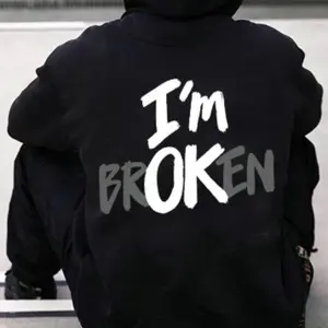 I’m broken , I’m ok -  HOODIE - cozy black- USA made - thanks for your support and love Man Menswear Clothing Print Tops Sweaters Human
