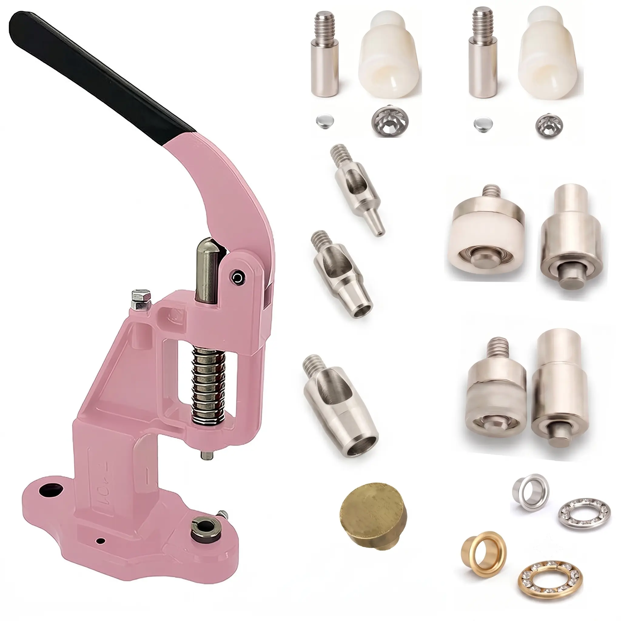 Heavy Duty Crystal Eyelet & Rivet Hand Press Full Kit with Steel Parts, Press Handle - Secure-Setting Hand Riveter Tool for Crafters, Hobby Trendy, Fabric/Leather Use, mm Measurement Compatibility
