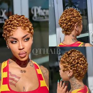[live only] Pre Order $39 QTHAIR 13x4 HD Lace Pixie Cut Wigs Human Hair for Black Women Short Pin Curls Wig 13x4 Lace Frontal Short wig Lightweight Pre-Plucked Brazilian Virgin Human Hair Layered Pixie Wig