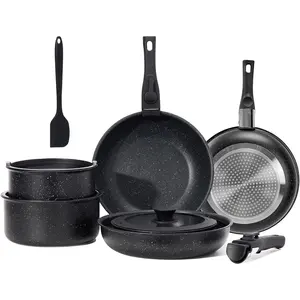 Pots and Pans with Detachable Handle, Induction Compatible, 12-Piece Nonstick Kitchen Cookware Set, Dishwasher & Oven Safe, Space-Saving, Black