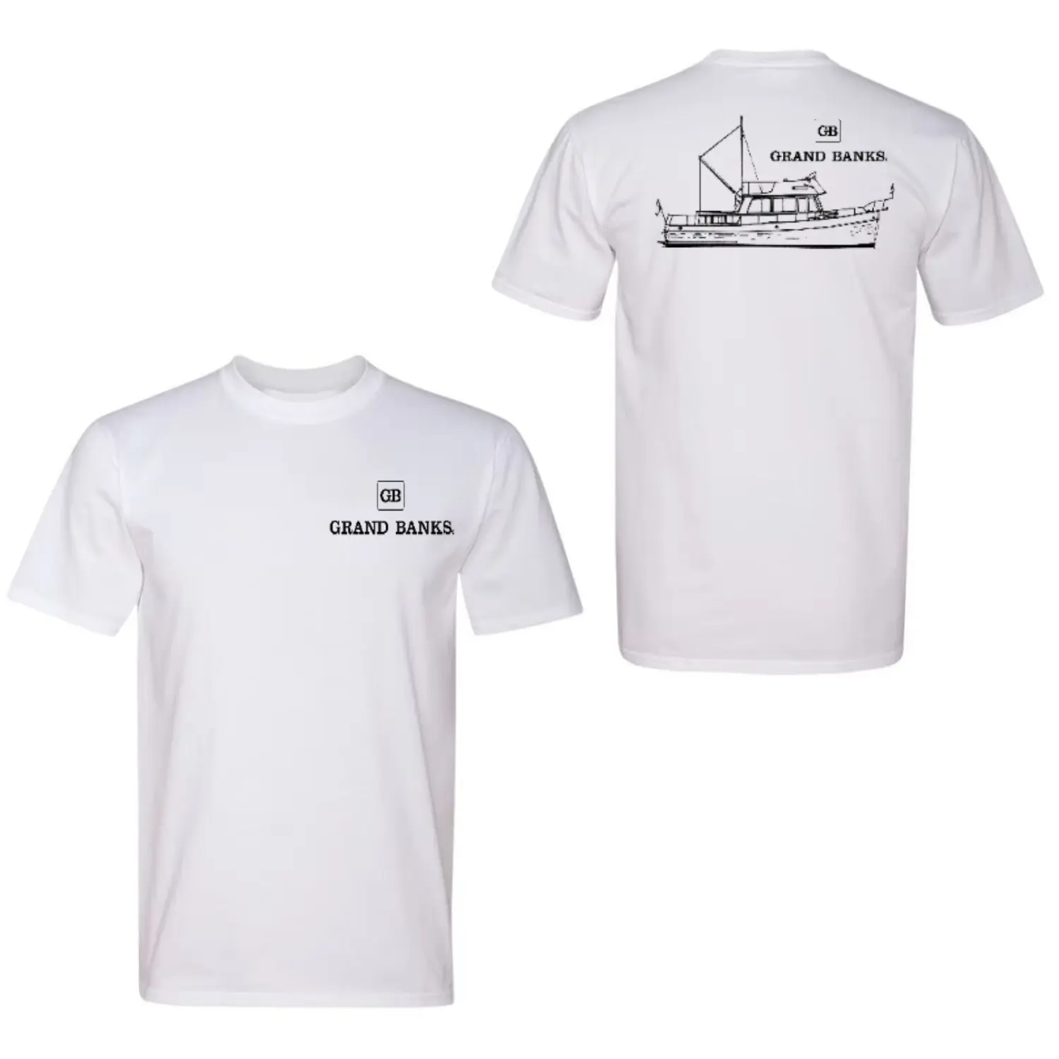 Grand Banks Yacht T-Shirt, Classic Trawler Boat Graphic Tee, Nautical Cruiser Shirt for Sailing and Boating Enthusiasts